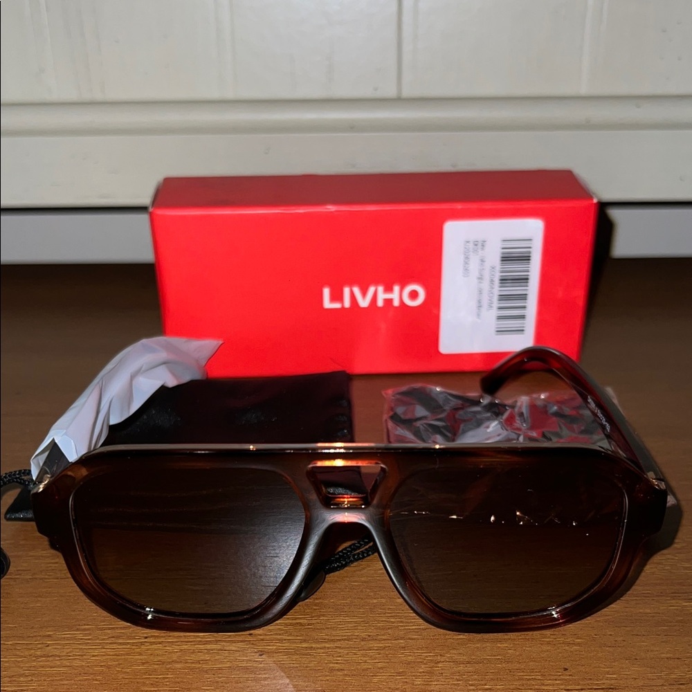 Livho Tortoise Brown Square Aviator Sunglasses